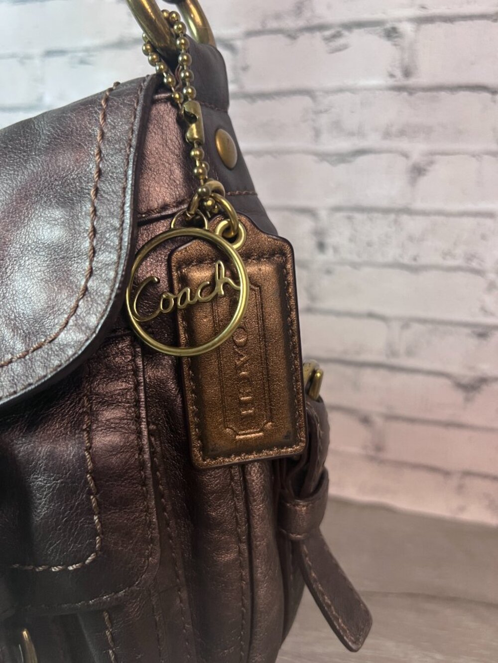 Coach Legacy Garcia Hobo Metallic Bronze Shoulder Bag Buckle Flap Purple - Picture 2 of 7